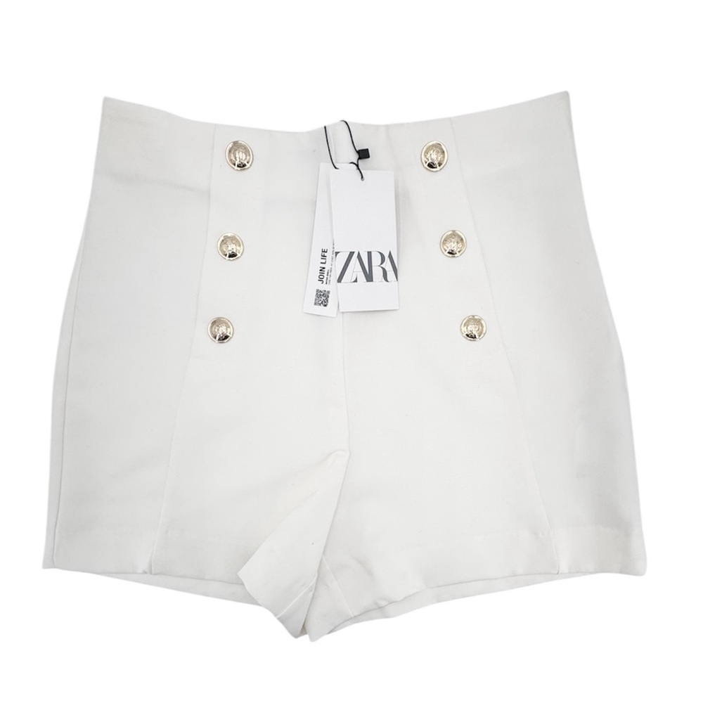 Zara New With Tags white high-waisted shorts with gold buttons on the front